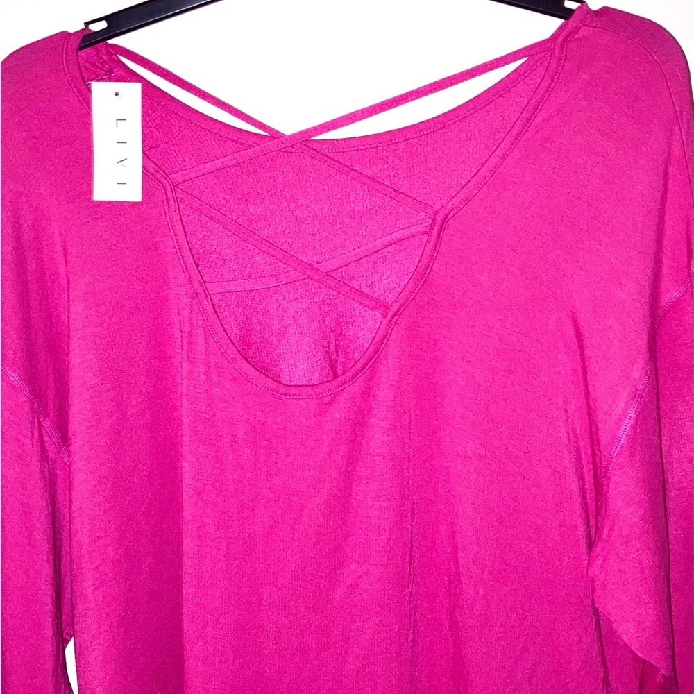 Livi Active Pink Criss Cross back Long Sleeve Blouse